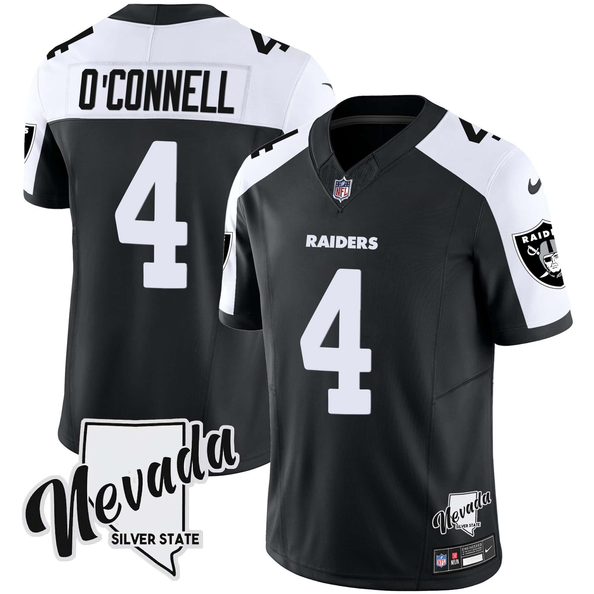 Men Oakland Raiders #4 OConnell Black 2024 Nike Nevada Silver State Patch Vapor NFL Jersey->indianapolis colts->NFL Jersey